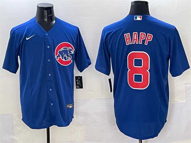 Men%27s Chicago Cubs #8 Ian Happ Royal Cool Base Stitched Jersey